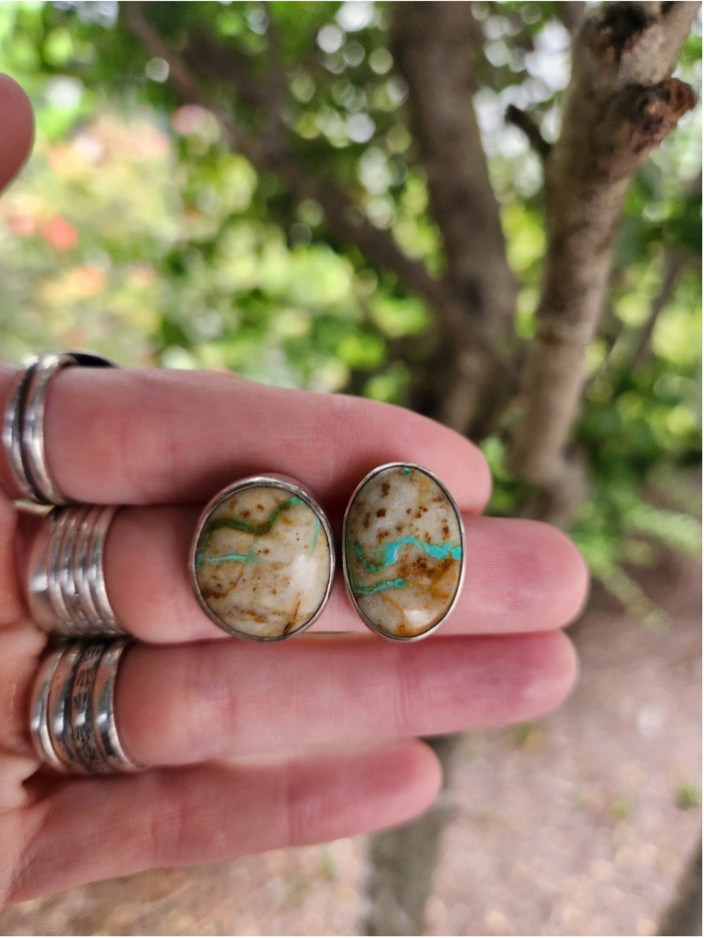 Women's ribbon royston turquoise stud earrings - Picture 1 of 3